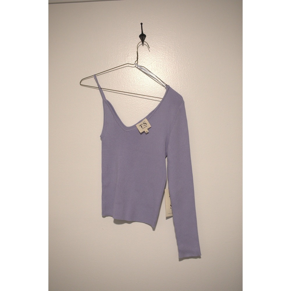 Twine and String Lavender Purple Asymmetrical One Shoulder Ribbed Knit Top L